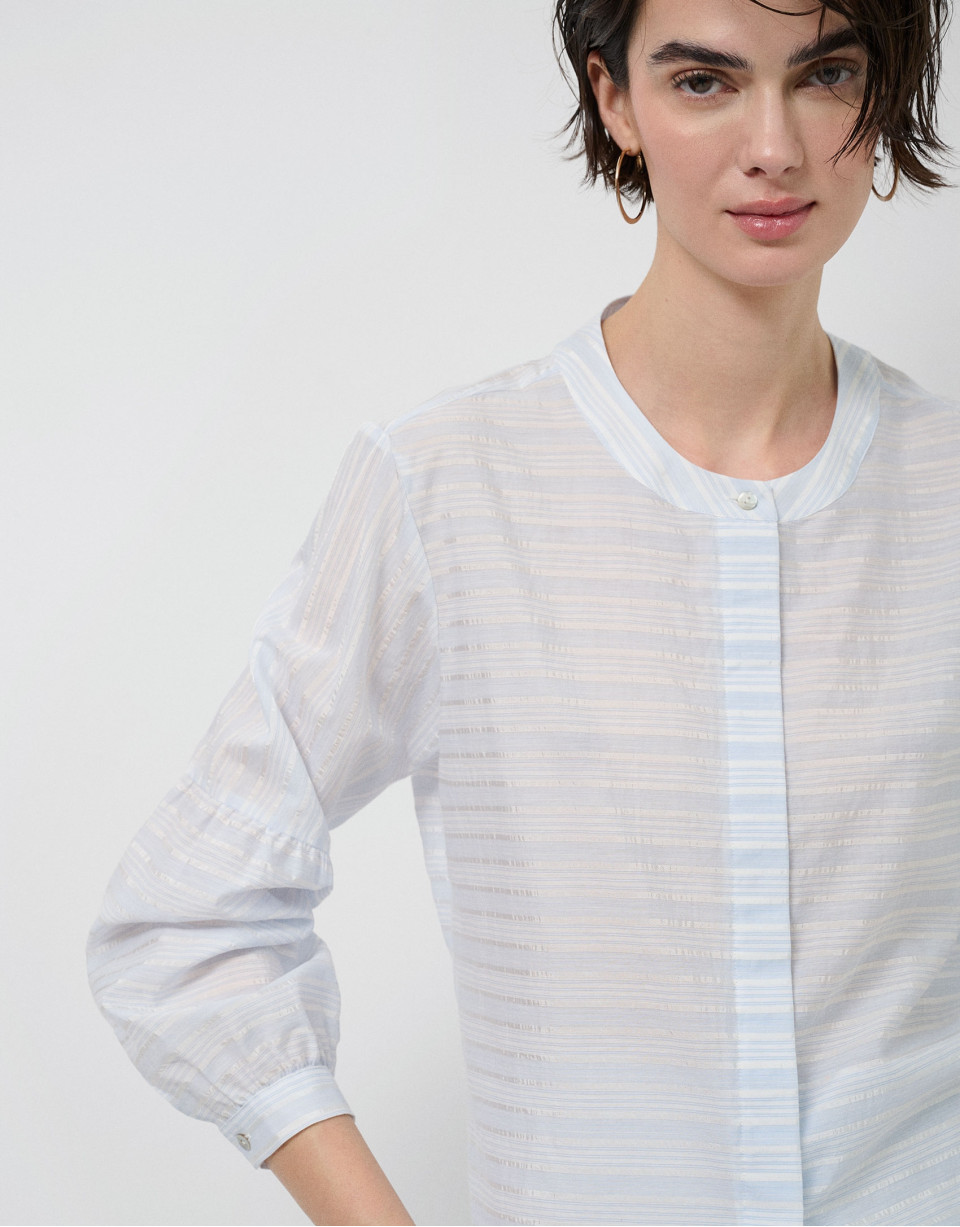 Blusa manga abullonada rayas beige y azul | Roberto Verino