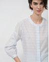Beige and blue striped puff sleeve blouse | Roberto Verino