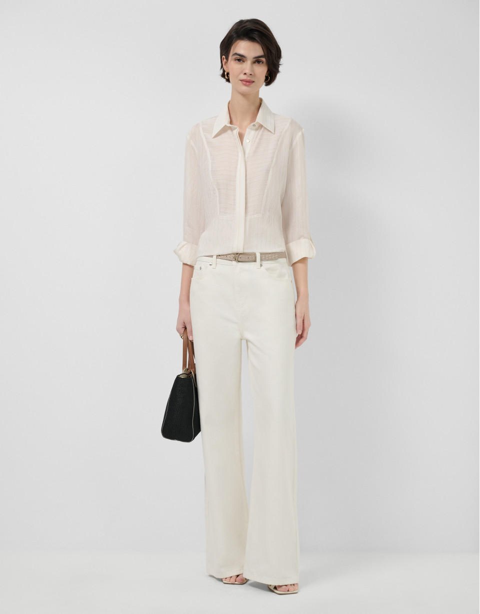 Long-sleeved blouse with rolled-up sleeves in... | Roberto Verino