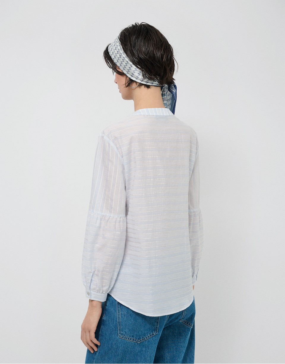 Blusa manga abullonada rayas beige y azul | Roberto Verino