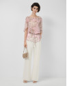 Pink floral print chiffon blouse with ruffled... | Roberto Verino