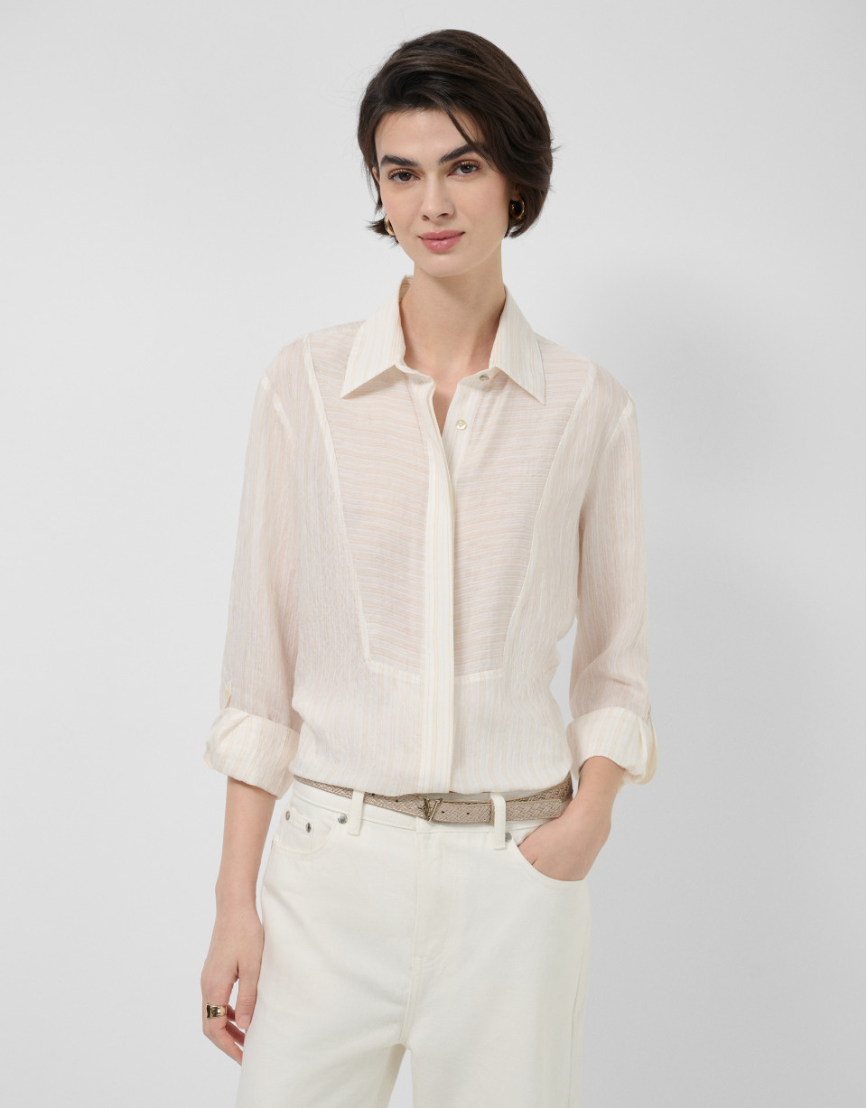 Long-sleeved blouse with rolled-up sleeves in... | Roberto Verino