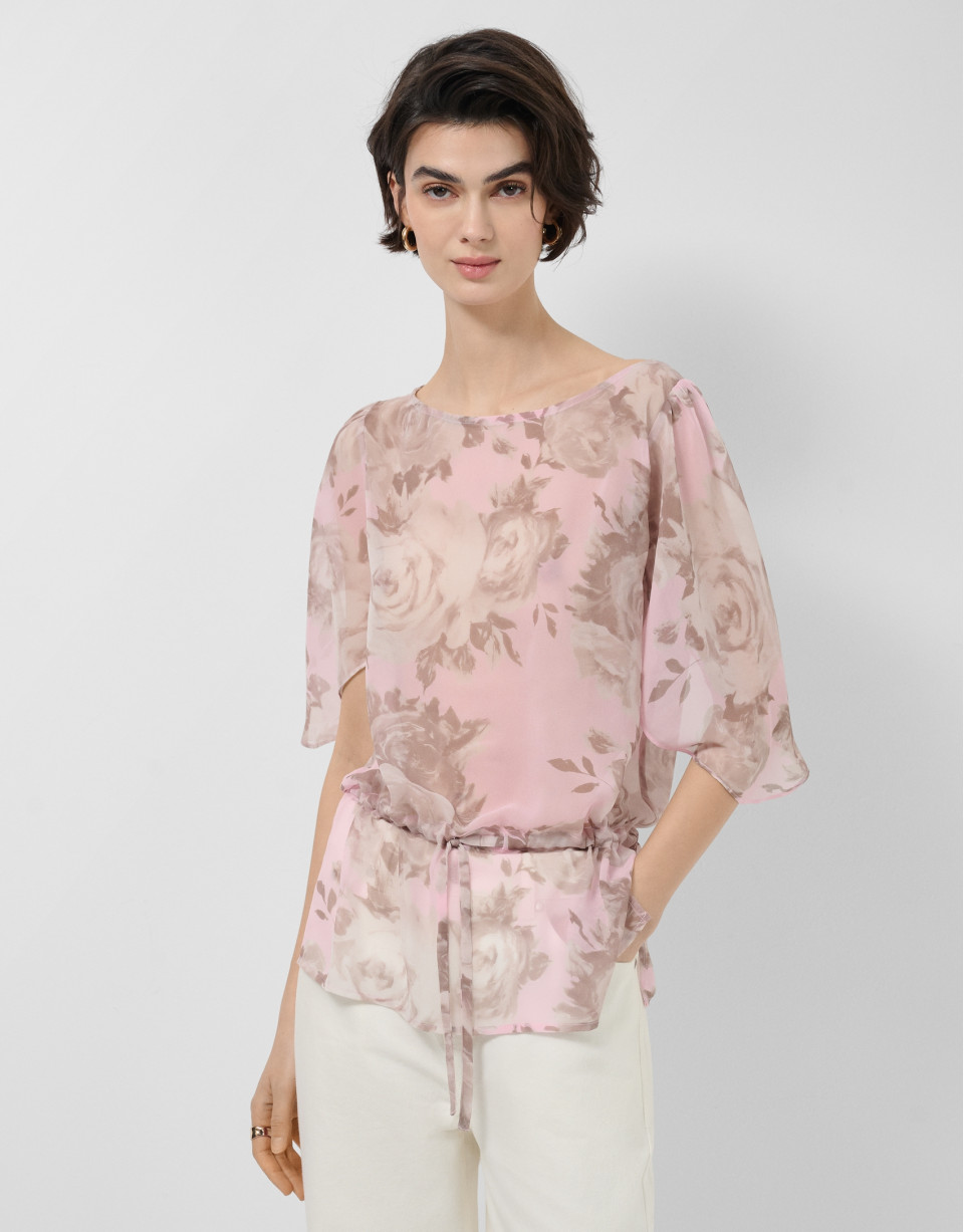 Blusón manga volante gasa estampado floral rosa | Roberto Verino