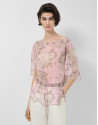 Pink floral print chiffon blouse with ruffled... | Roberto Verino