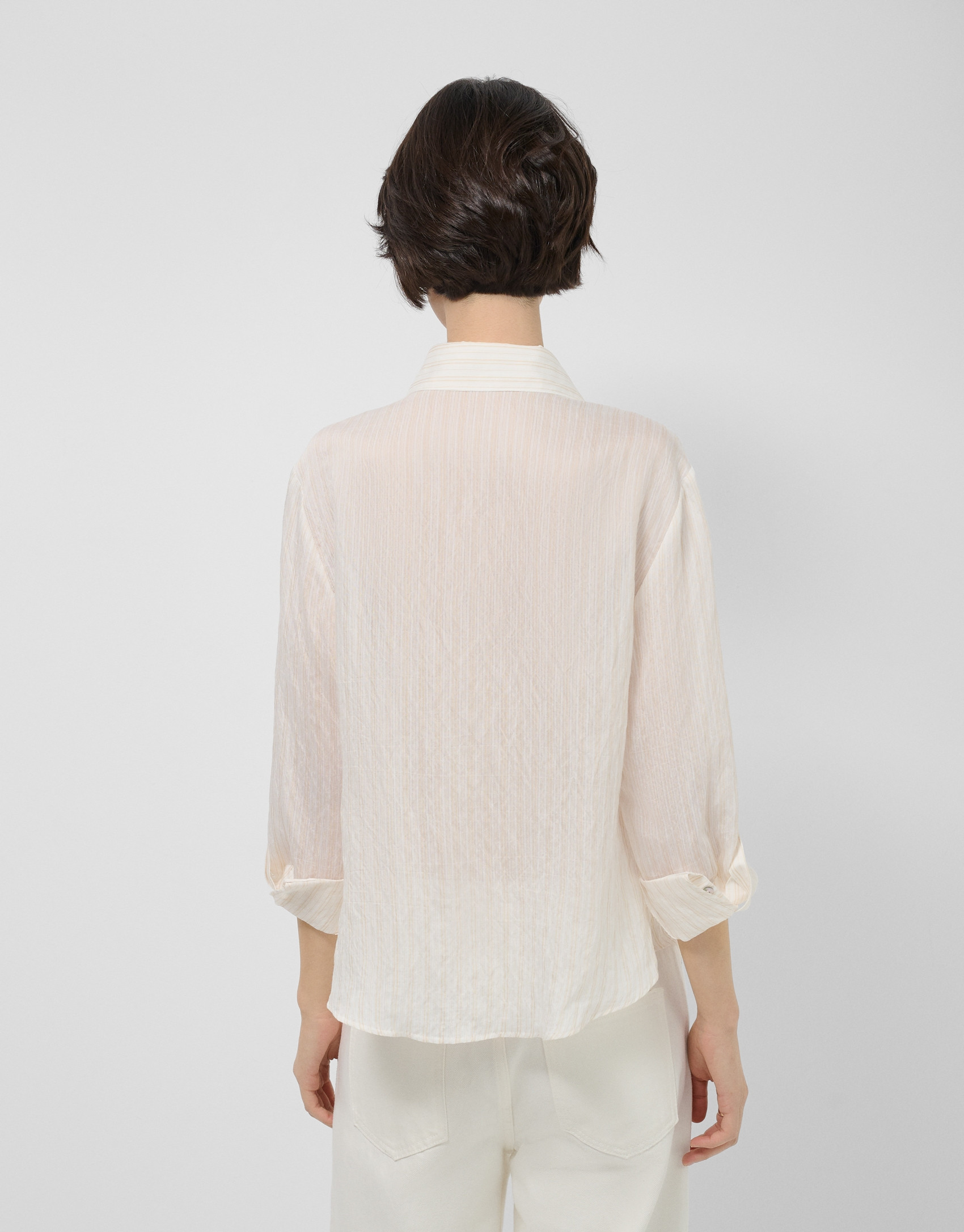 Blusa manga larga remangada rayas beige y crudo | Roberto Verino