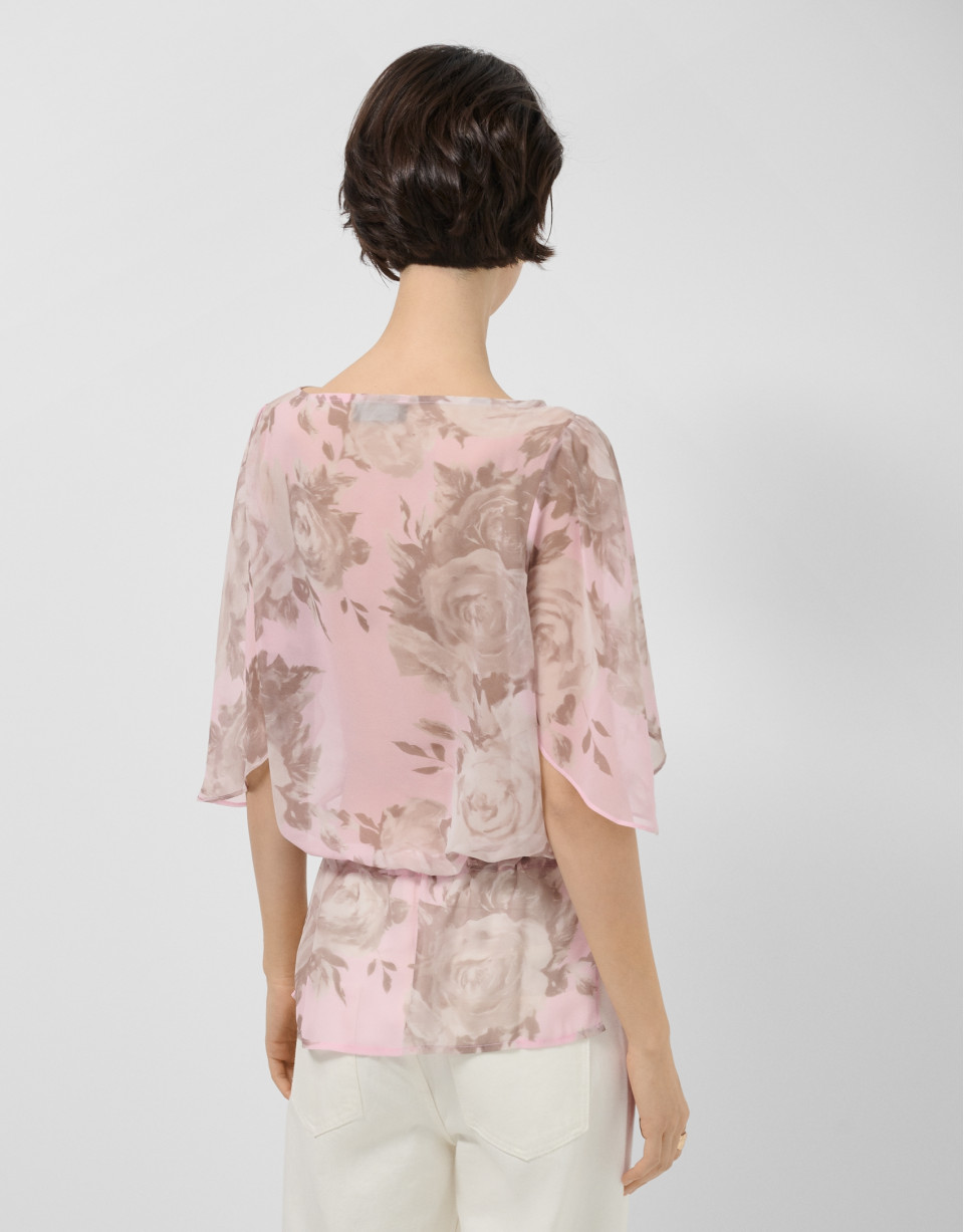 Blusón manga volante gasa estampado floral rosa | Roberto Verino