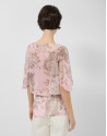 Pink floral print chiffon blouse with ruffled... | Roberto Verino