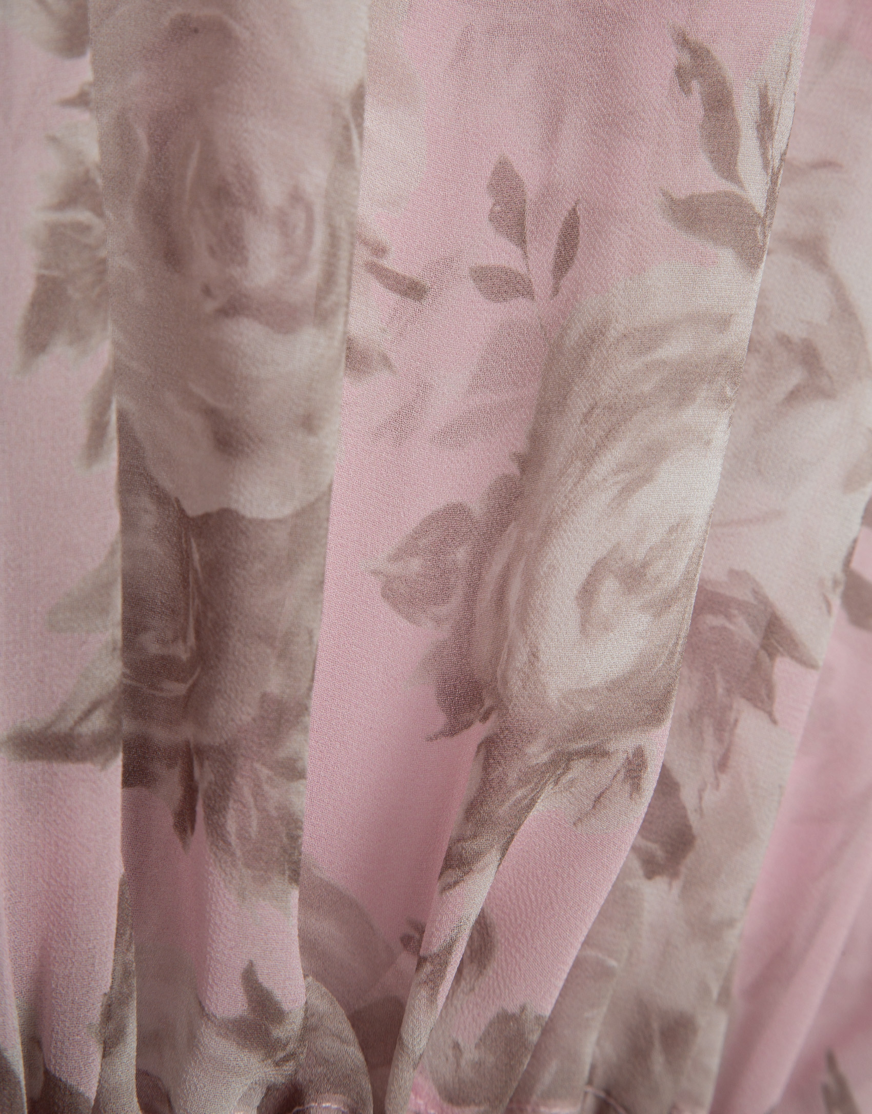Pink floral print chiffon blouse with ruffled... | Roberto Verino