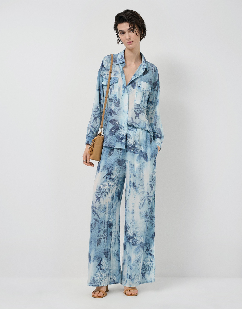 Oversized blue floral print crepe blouse | Roberto Verino