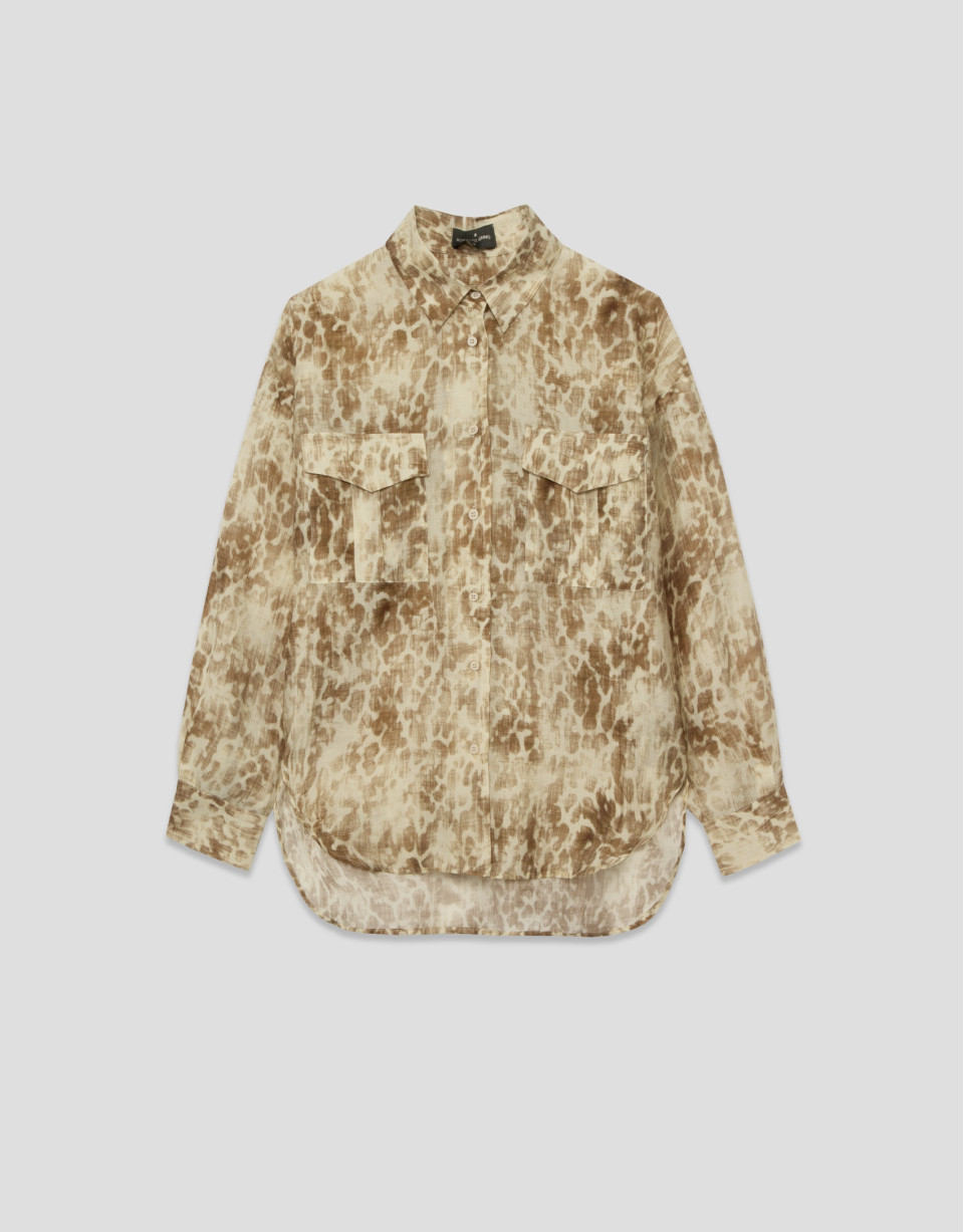 Oversized beige crepe print blouse - Woman | Roberto Verino