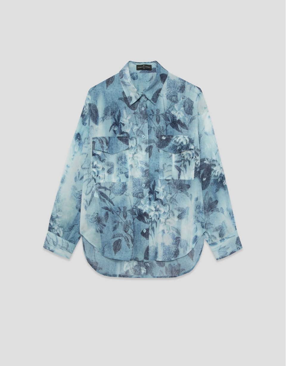Oversized blue floral print crepe blouse | Roberto Verino
