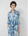 Oversized blue floral print crepe blouse | Roberto Verino