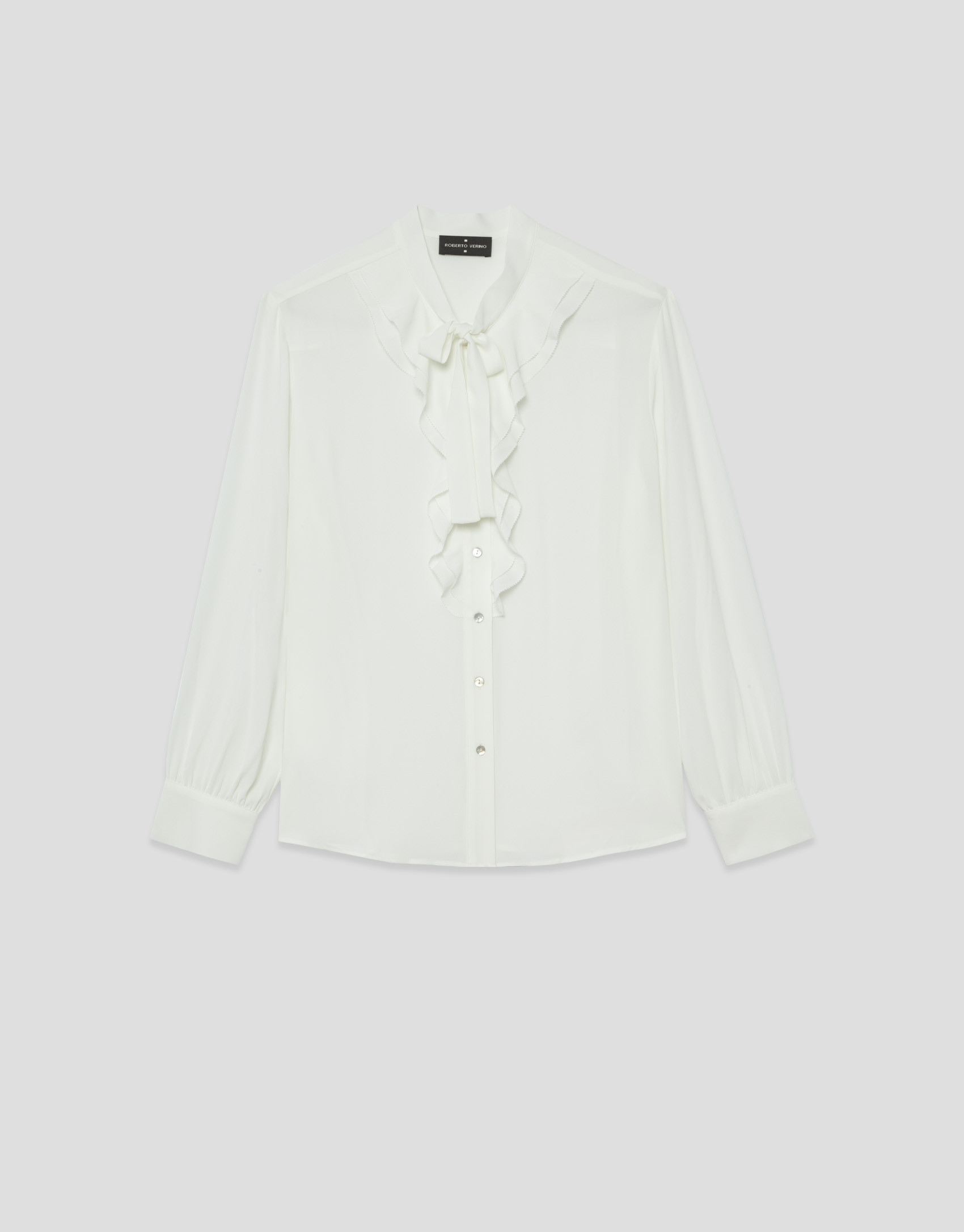Ecru chiffon blouse with ruffles on the front | Roberto Verino