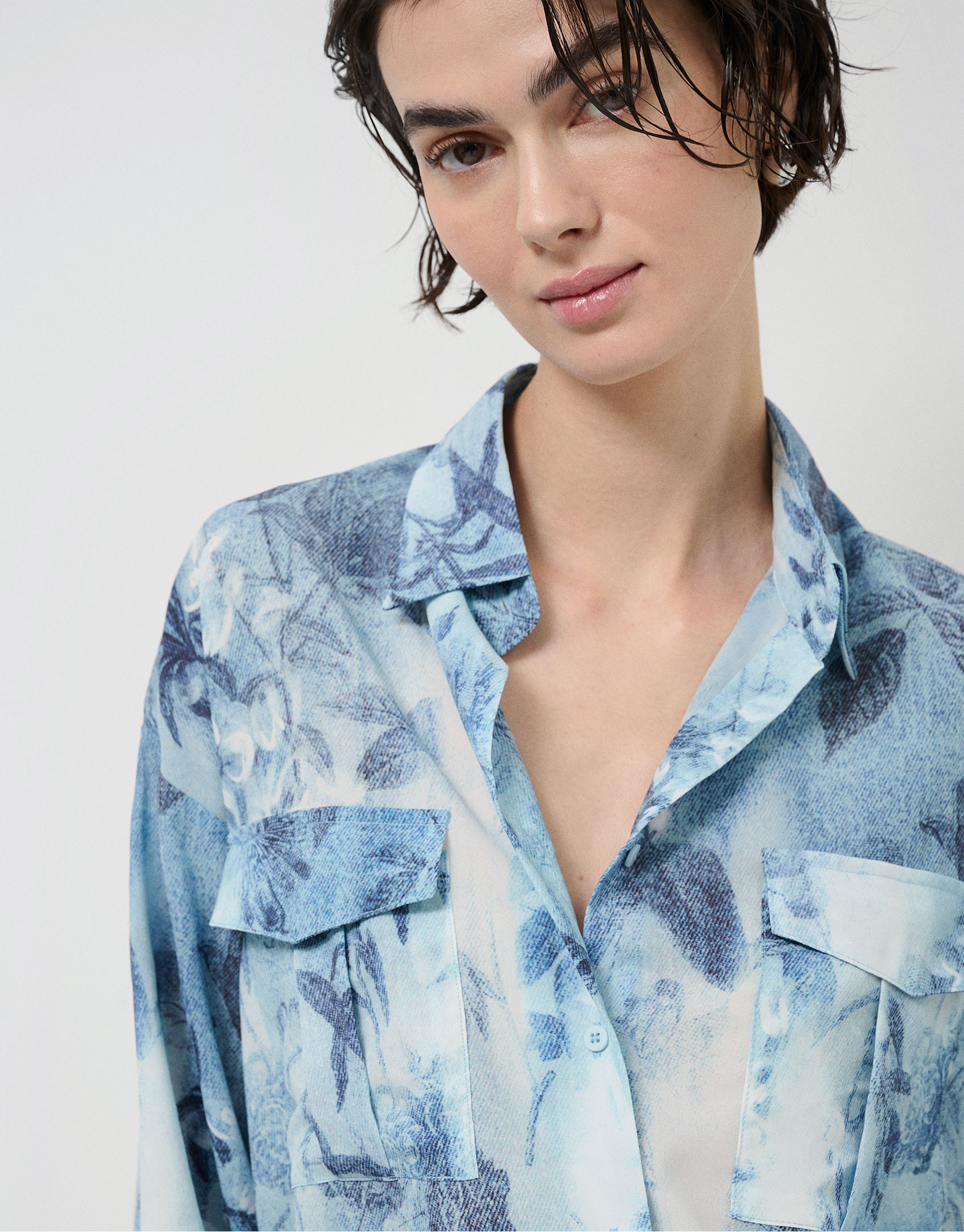 Blusa oversize crepé estampado floral tonos ... | Roberto Verino