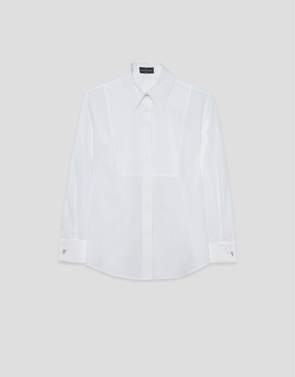 White cotton dress shirt with smocking - Woman | Roberto Verino
