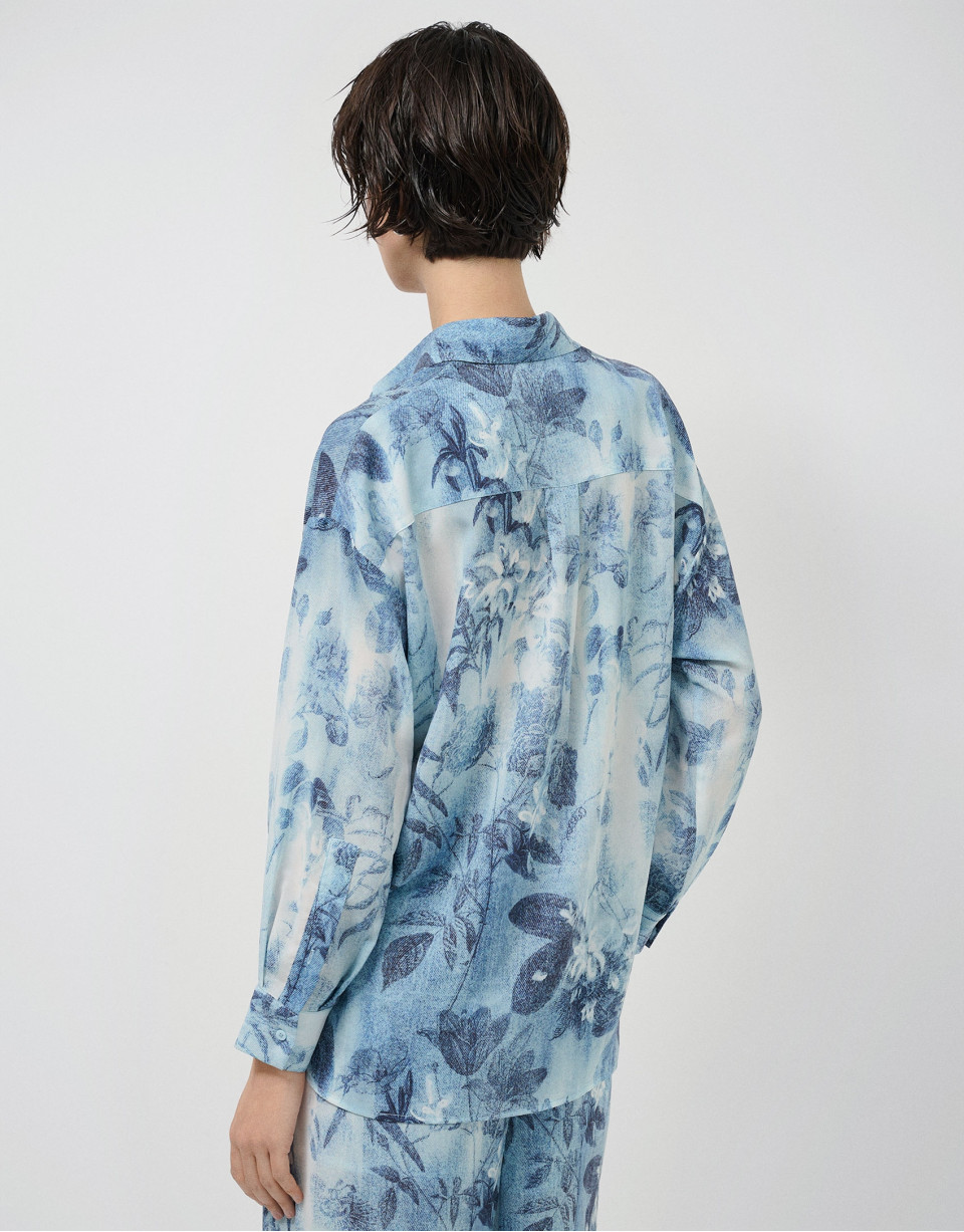 Oversized blue floral print crepe blouse | Roberto Verino