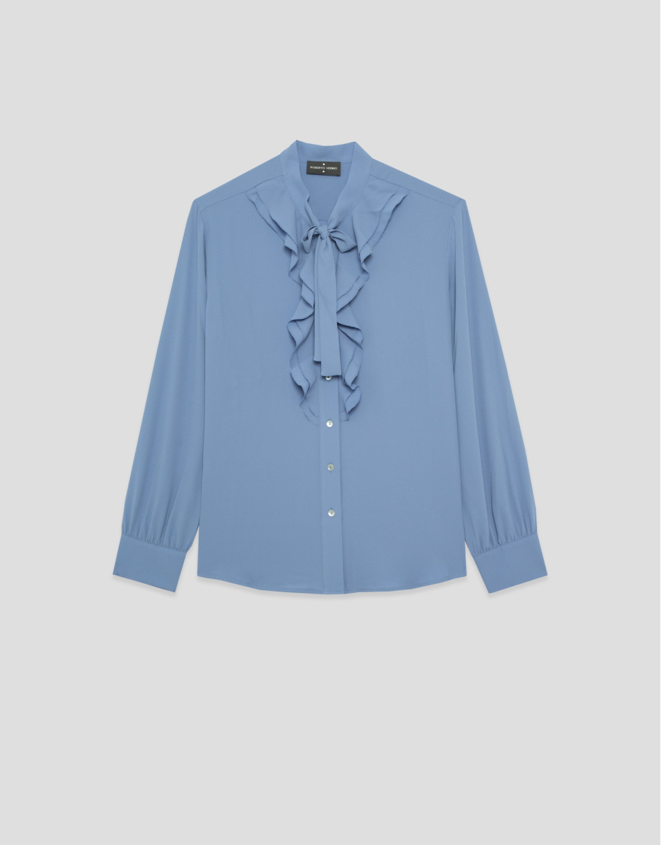 Blue chiffon blouse with ruffles on the front | Roberto Verino