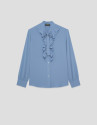 Blue chiffon blouse with ruffles on the front | Roberto Verino