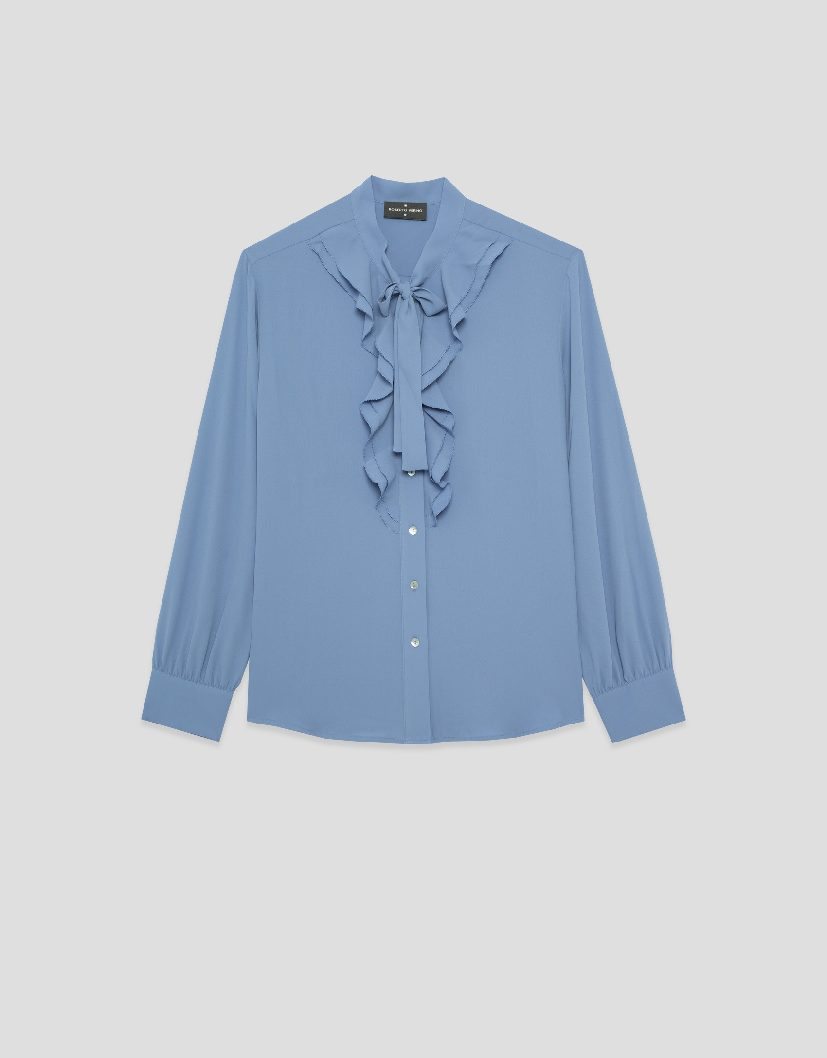 Blue chiffon blouse with ruffles on the front | Roberto Verino