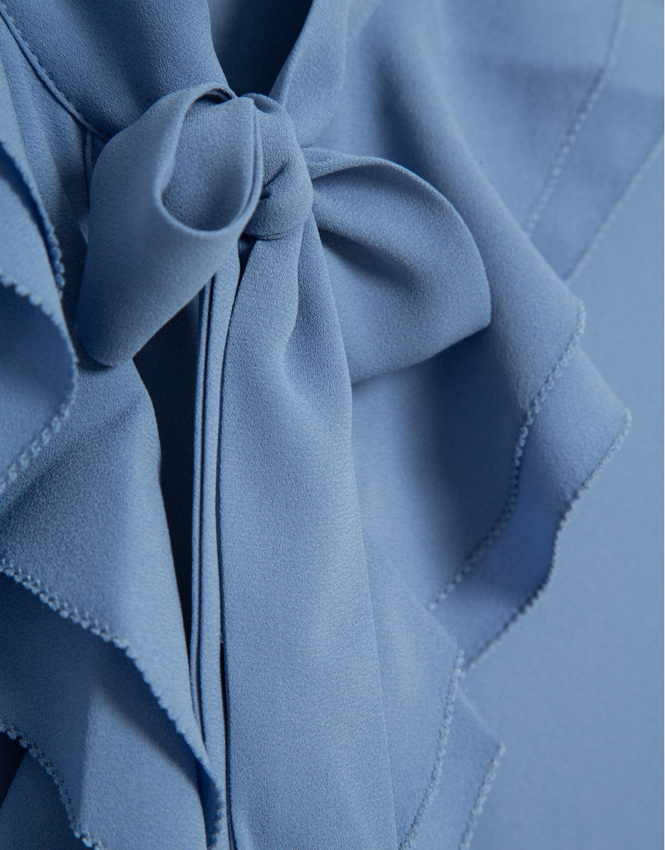 Blue chiffon blouse with ruffles on the front | Roberto Verino