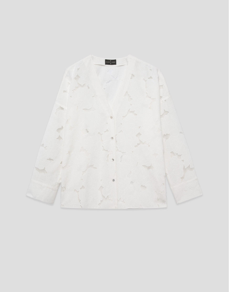 Blusa oversize devoré blanco con estampado ... | Roberto Verino
