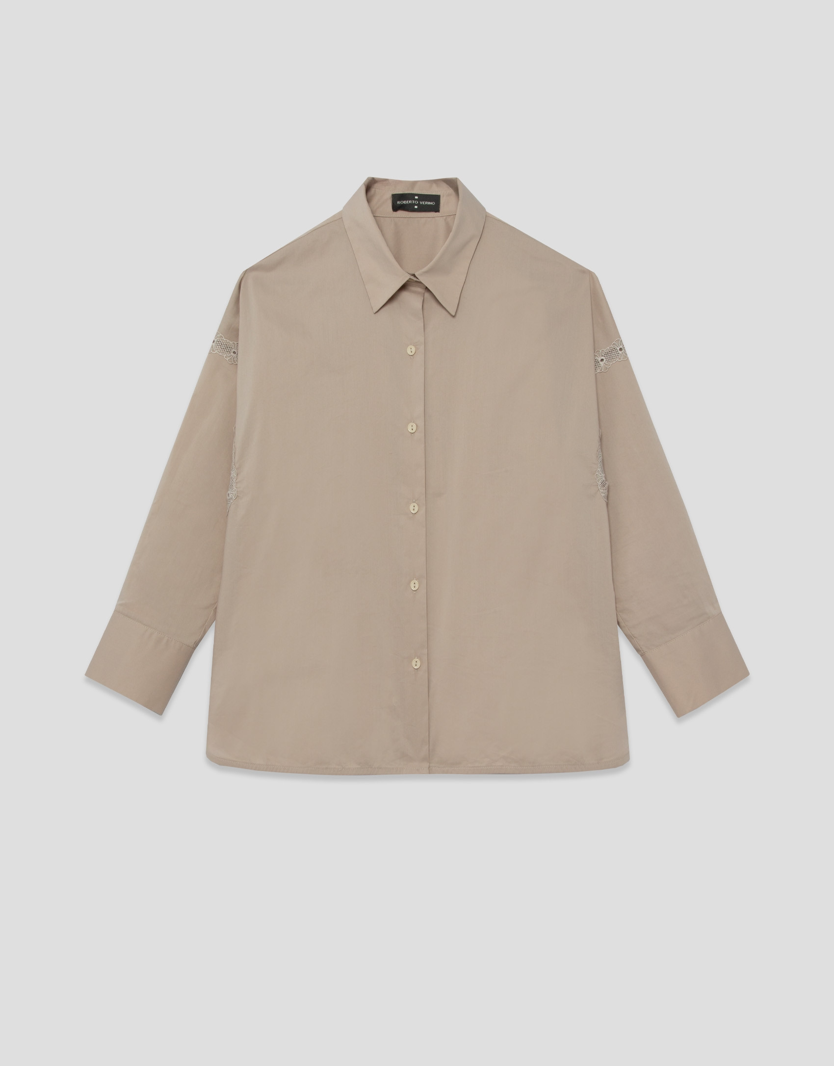 Camisa oversize cámel con tira de encaje | Roberto Verino