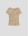 Camiseta manga corta fruncida tul crudo - Mujer | Roberto Verino