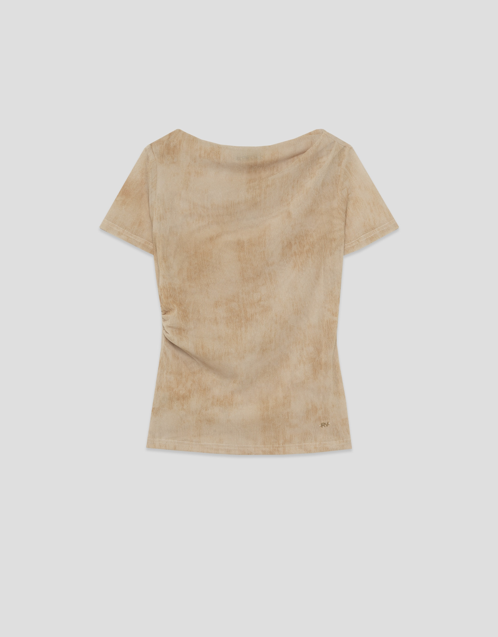 Ecru tulle gathered short-sleeved T-shirt | Roberto Verino