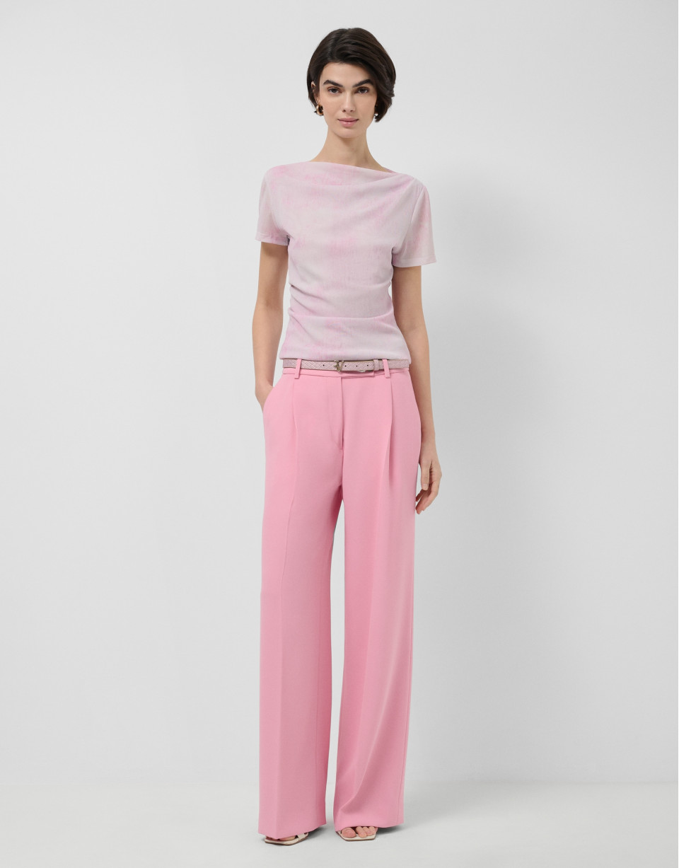 Pink tulle short-sleeved T-shirt - Woman | Roberto Verino