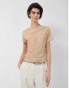 Ecru tulle gathered short-sleeved T-shirt | Roberto Verino