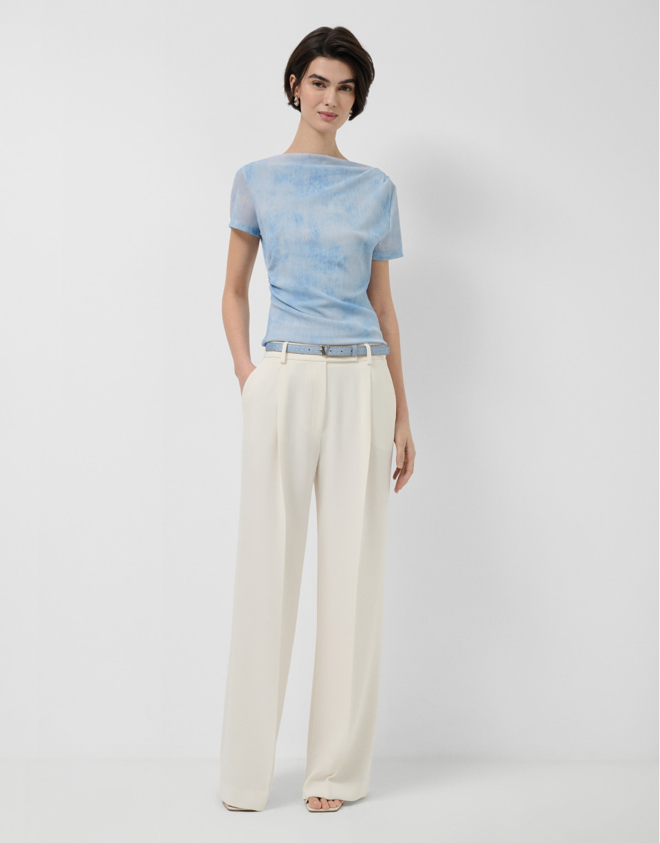 Light blue tulle short-sleeved T-shirt - Woman | Roberto Verino