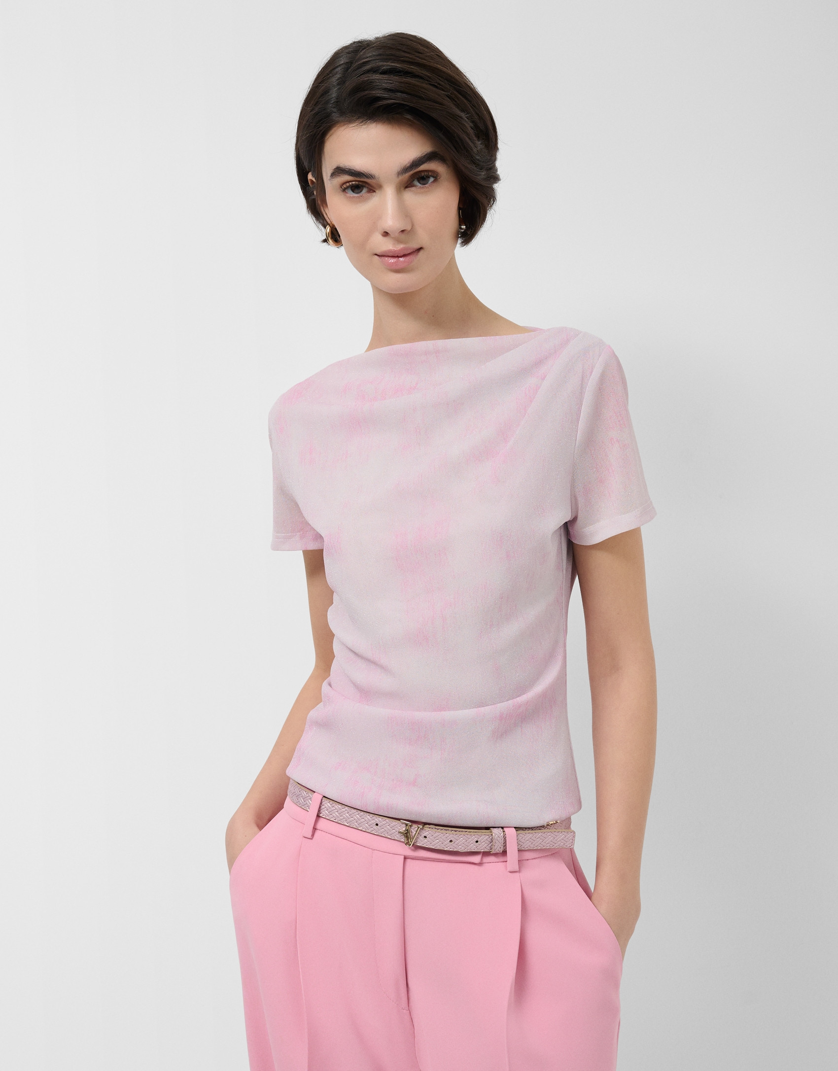 Pink tulle short-sleeved T-shirt - Woman | Roberto Verino
