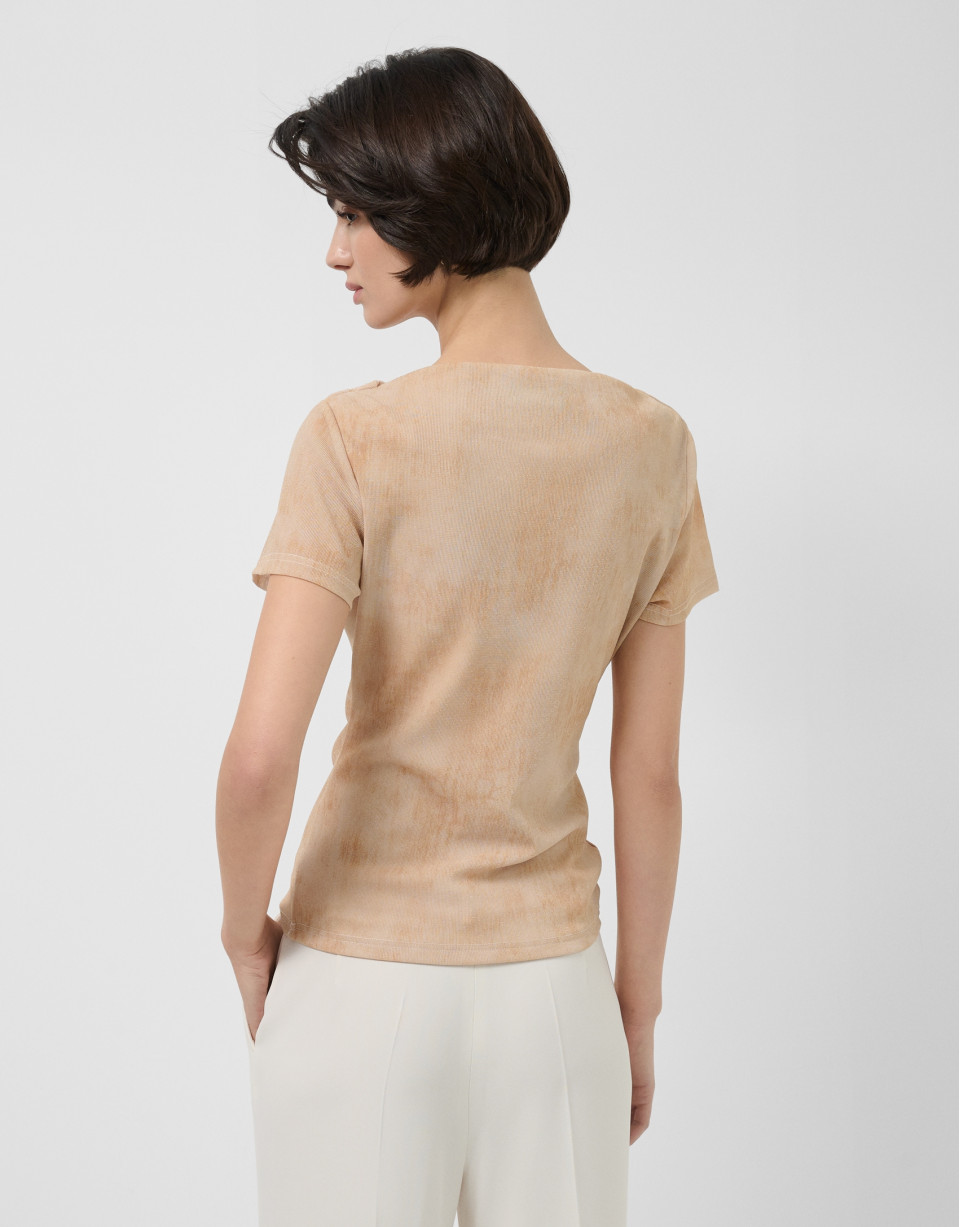 Ecru tulle gathered short-sleeved T-shirt | Roberto Verino