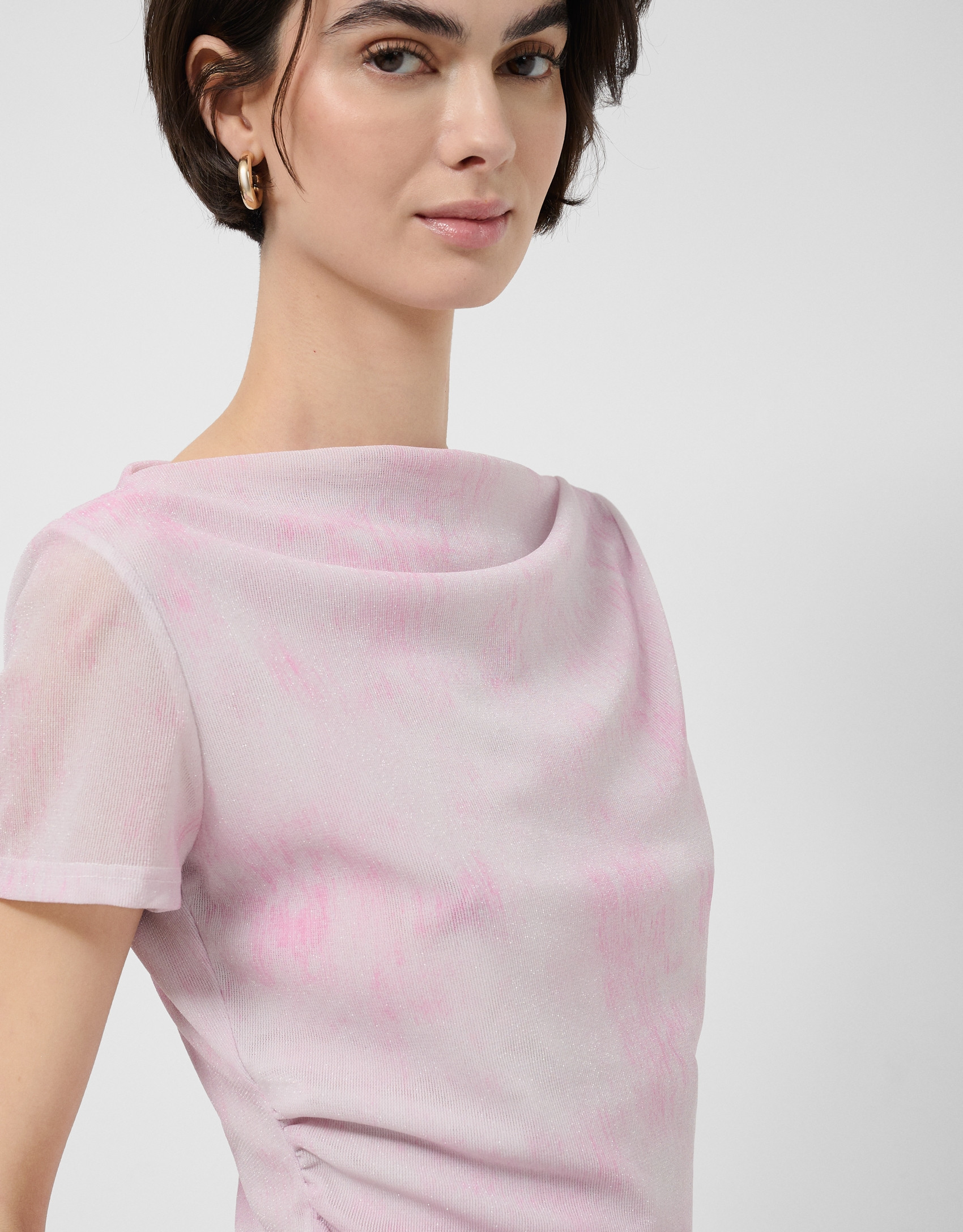 Pink tulle short-sleeved T-shirt - Woman | Roberto Verino