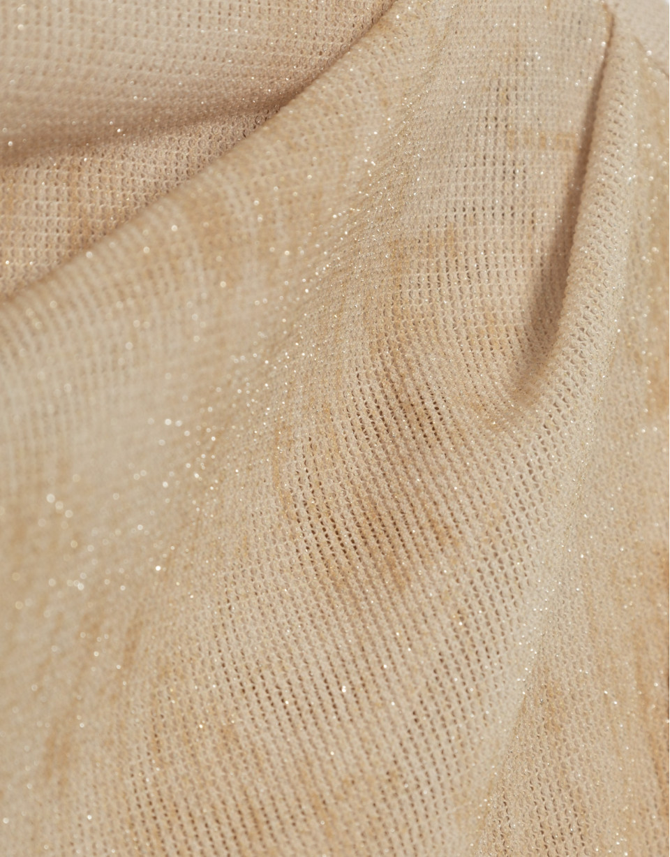 Ecru tulle gathered short-sleeved T-shirt | Roberto Verino