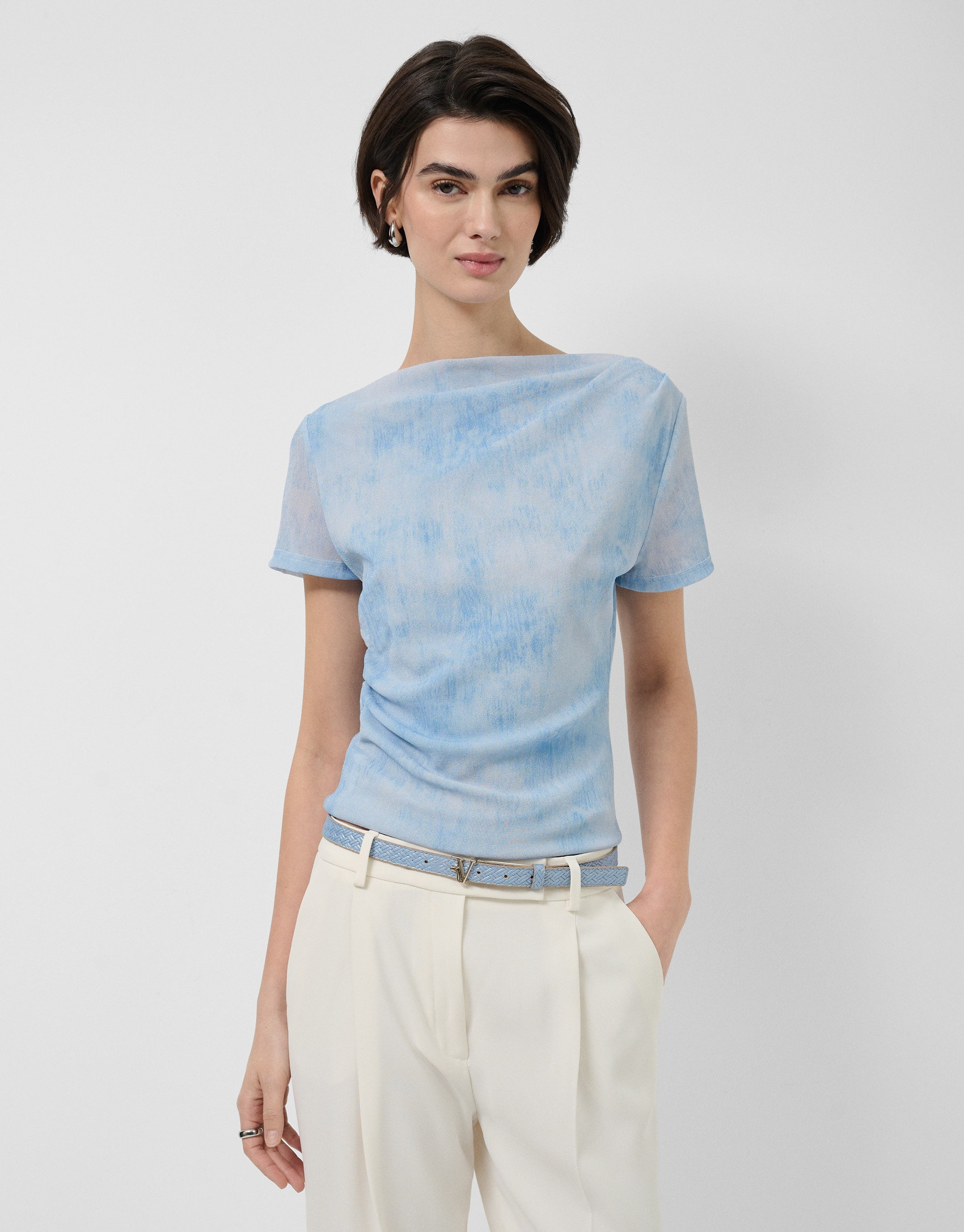 Camiseta manga corta tul azul claro - Mujer | Roberto Verino