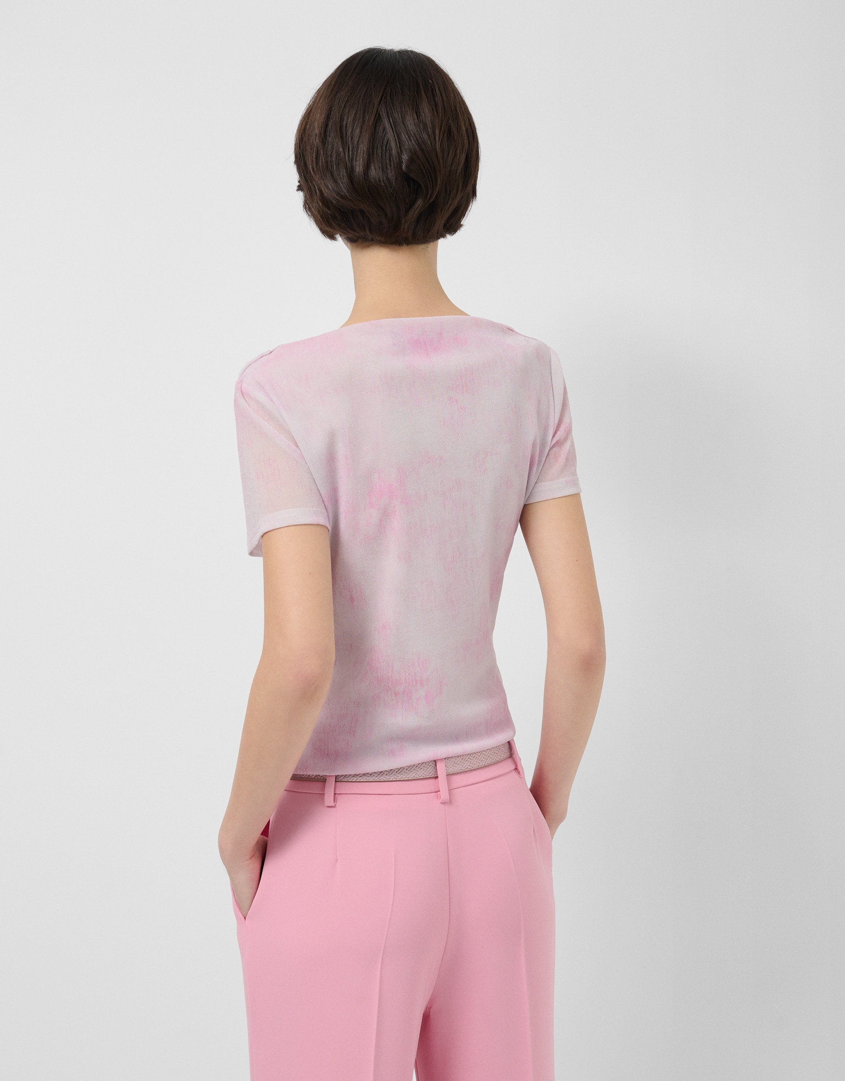 Pink tulle short-sleeved T-shirt - Woman | Roberto Verino