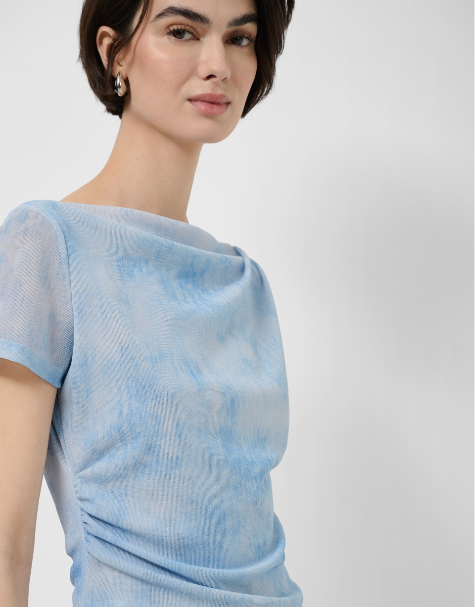 Light blue tulle short-sleeved T-shirt - Woman | Roberto Verino