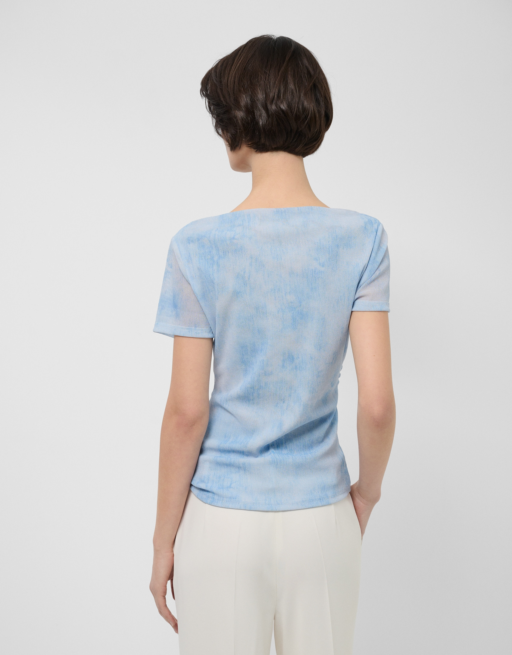 Light blue tulle short-sleeved T-shirt - Woman | Roberto Verino
