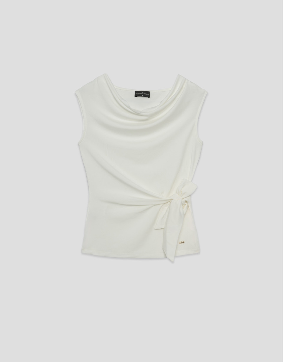 Ecru cut-out knit sleeveless T-shirt - Woman | Roberto Verino