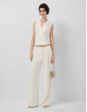 White devoré knit crossover sleeveless T-shirt | Roberto Verino
