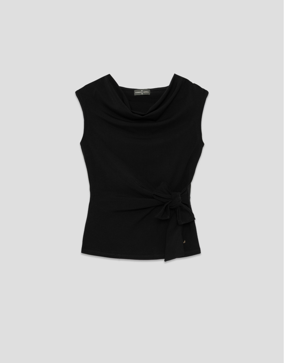 Black cut-out sleeveless T-shirt - Woman | Roberto Verino