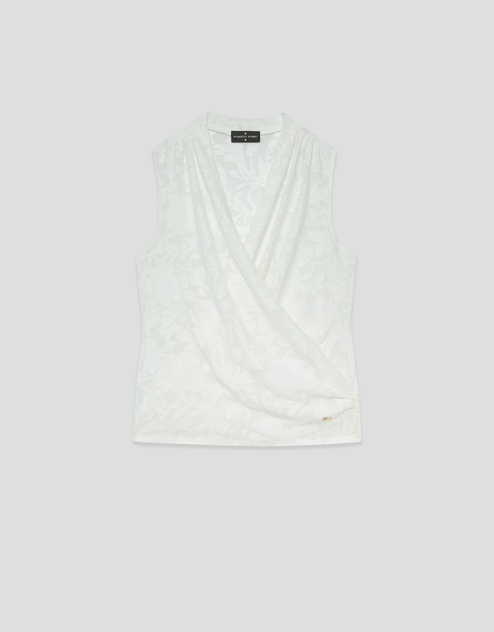 White devoré knit crossover sleeveless T-shirt | Roberto Verino