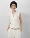 White devoré knit crossover sleeveless T-shirt | Roberto Verino
