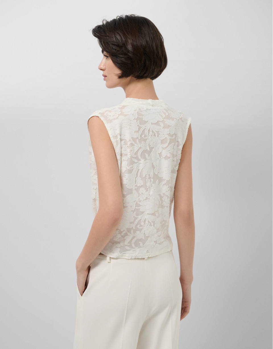 White devoré knit crossover sleeveless T-shirt | Roberto Verino
