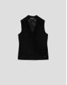 Black devoré knit crossover sleeveless T-shirt | Roberto Verino