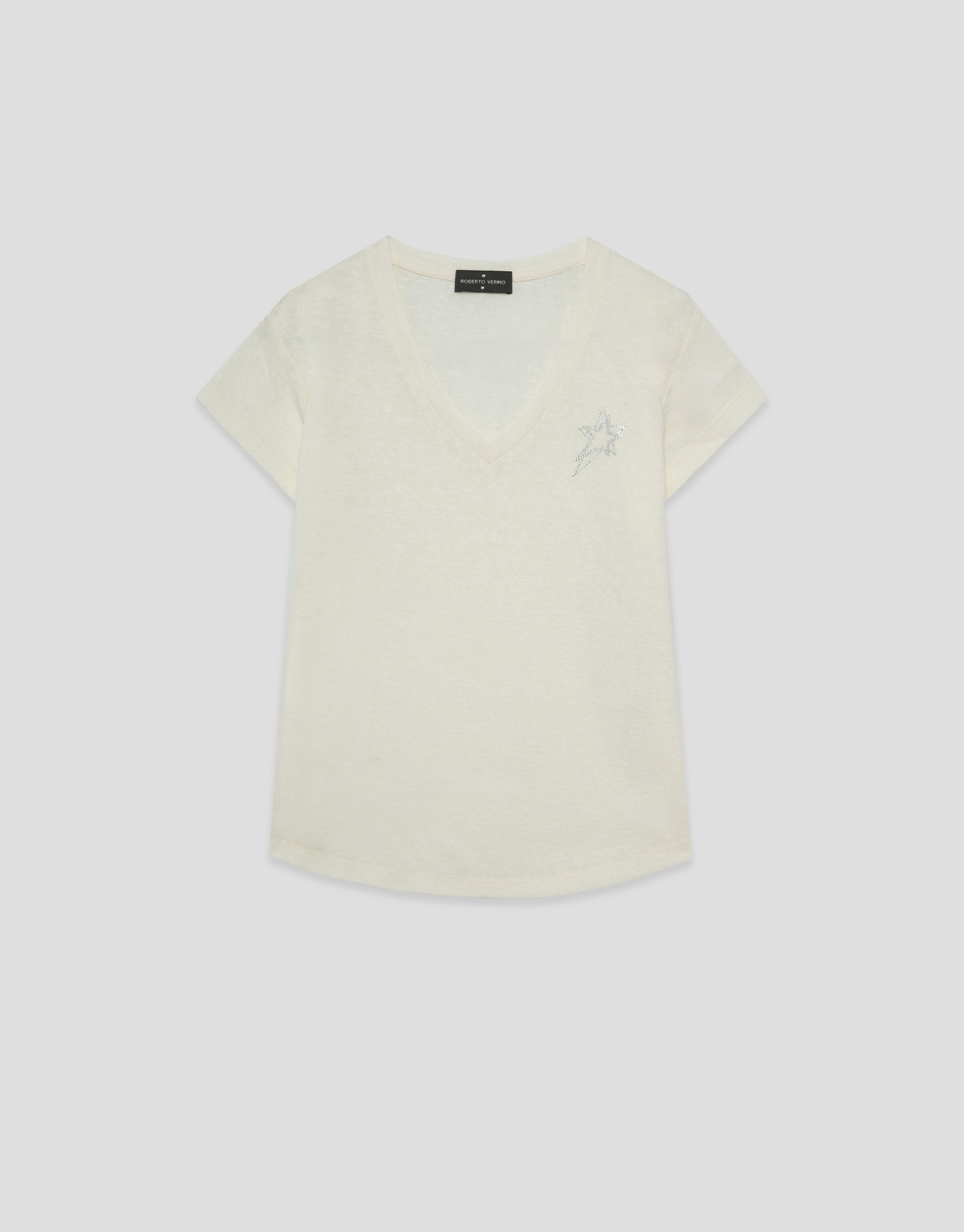 Camiseta cuello pico punto algodón ligero blanco | Roberto Verino