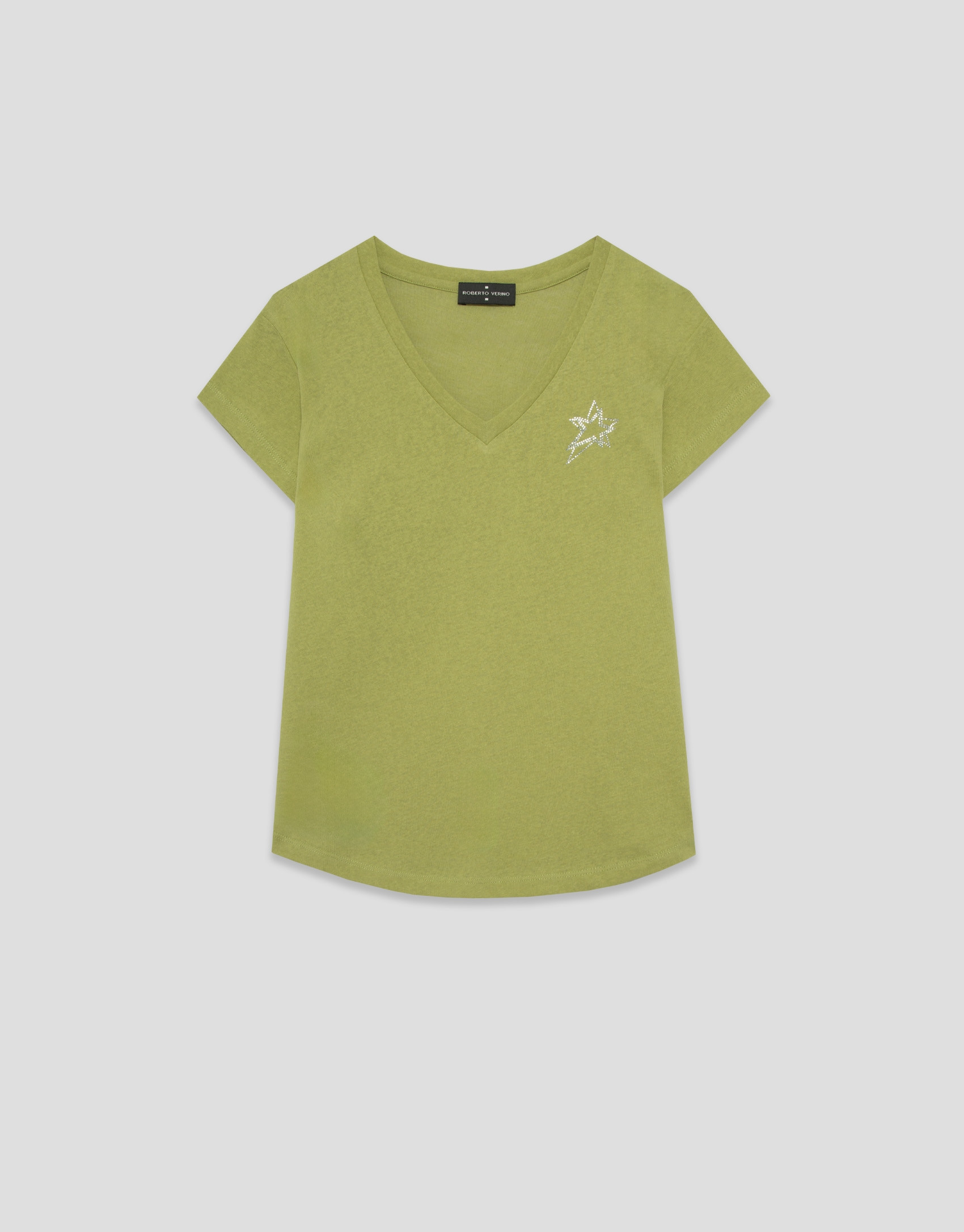 Lightweight cotton V-neck T-shirt in green | Roberto Verino