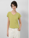 Lightweight cotton V-neck T-shirt in green | Roberto Verino