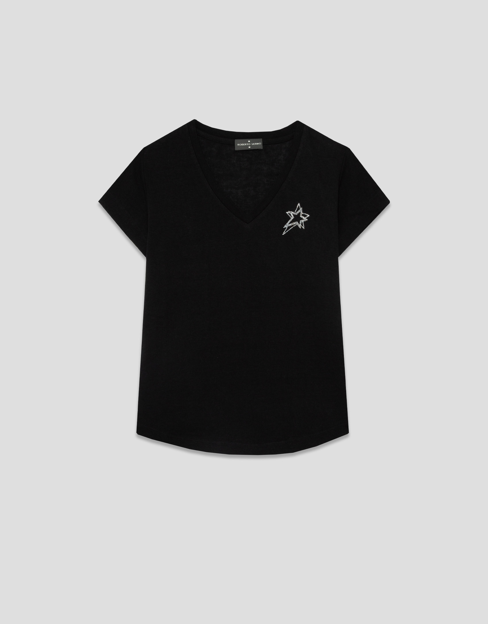Lightweight cotton V-neck T-shirt in black | Roberto Verino